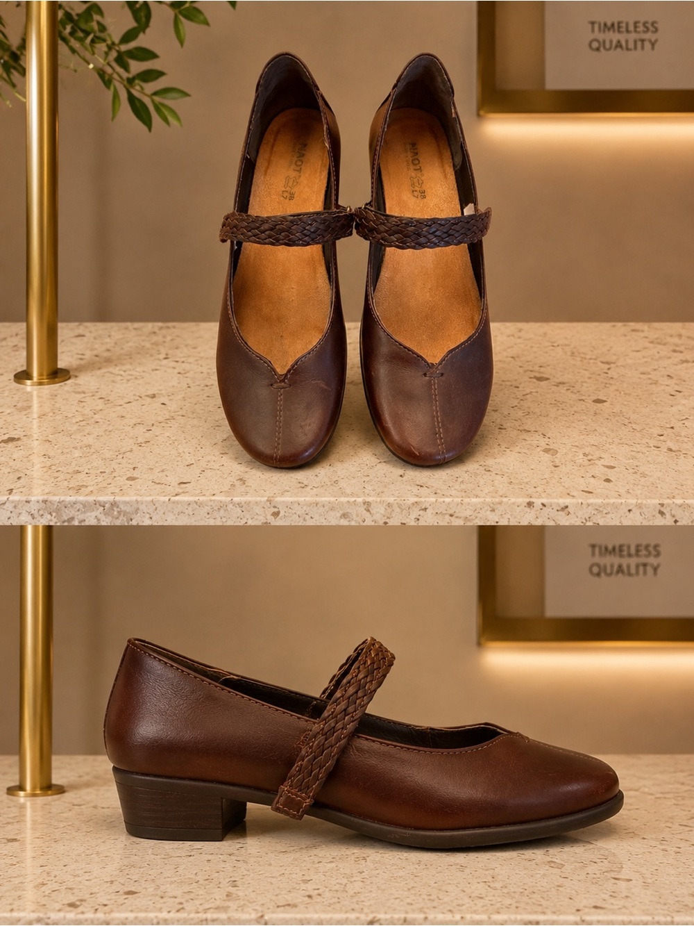 Naot Brown Mary Jane Heels with Braided Adjustable Strap